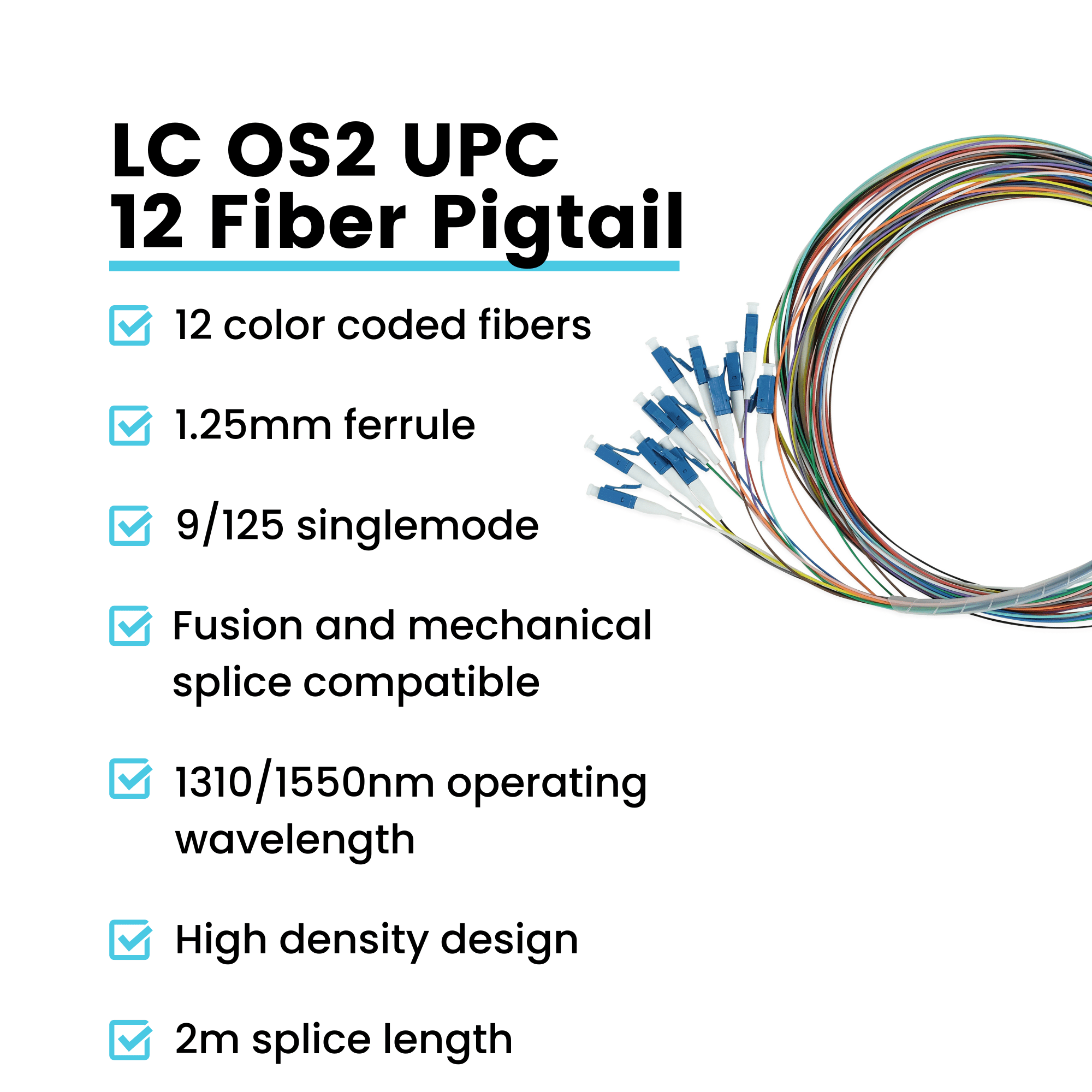High-Quality 12 Fiber LC UPC Pigtail OS2 | SM LSZH | trueCABLE