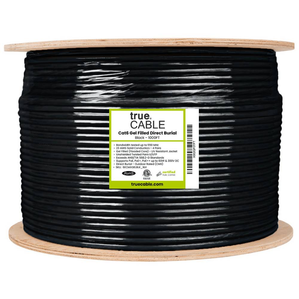 Cat6 Shielded Direct Burial Outdoor Cable, Gel Filled - 1000ft