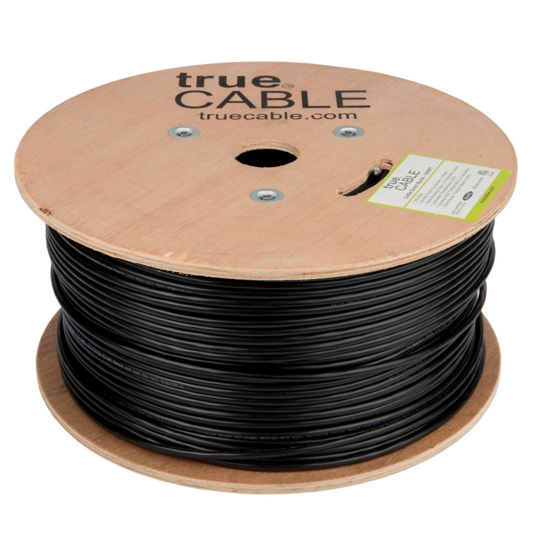 trueCABLE Cat5e Outdoor 1000ft Waterproof Direct Burial Rated CMX 24AWG Solid Bare Copper 350MHz ETL Listed Unshielded UTP Bulk Ethernet Cable